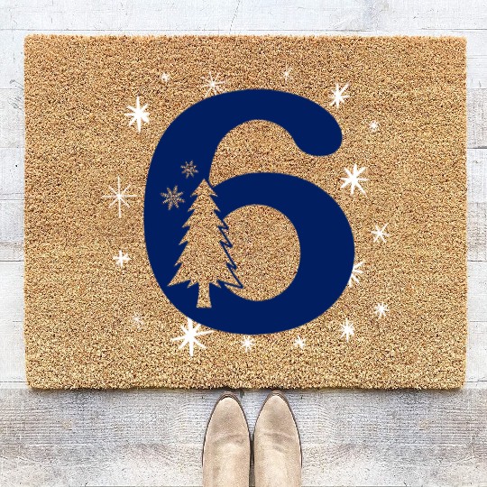 Number 6 - Winter Xmas Age Six Coir Doormats