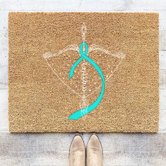Warrior Bow Warrior Teal Ribbon Ovarian Cancer Coir Doormats