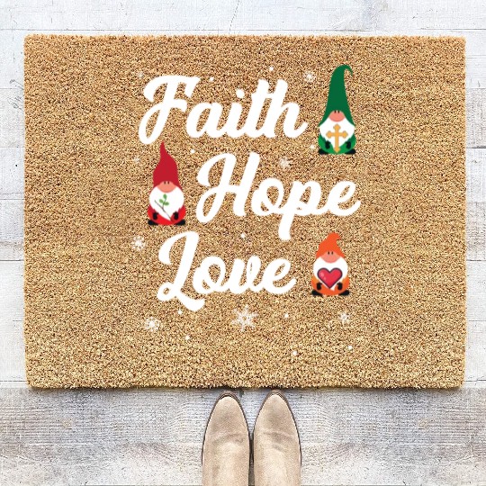 Faith Hope Love Religious Family Christmas Gnome Coir Doormats