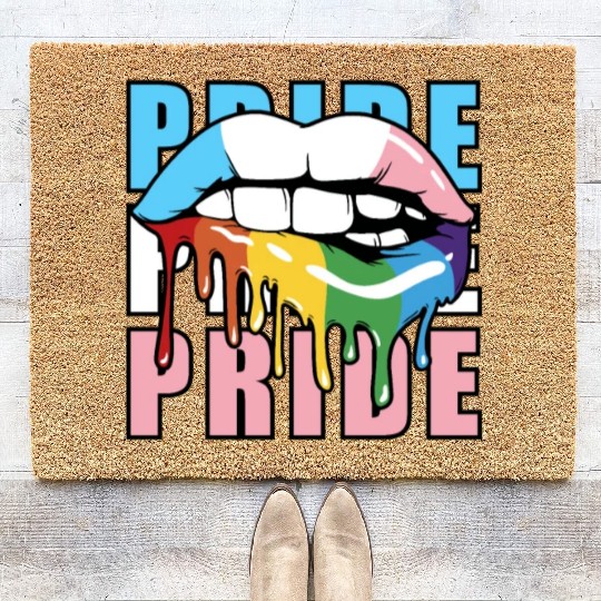 Transgender LGBTQ Flag Dripping Lips Rainbow Pride Coir Doormats
