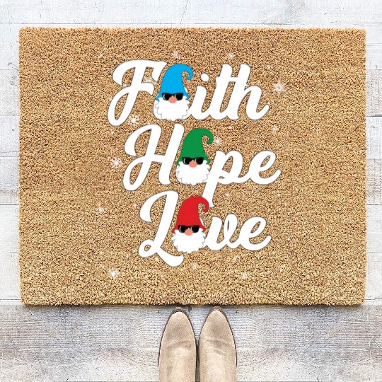 Religious Family Faith Hope Love Christmas Gnome Coir Doormats