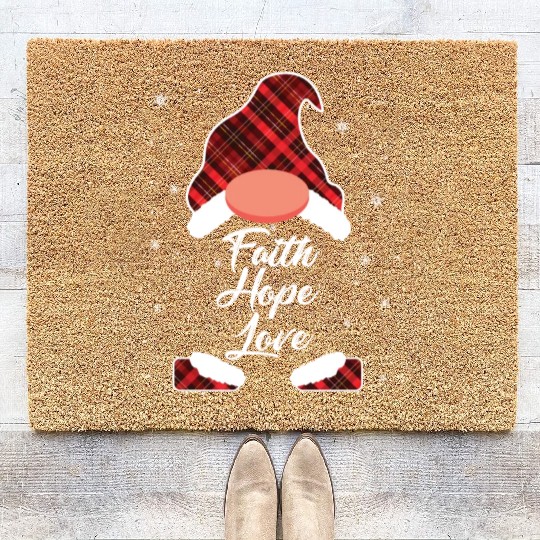 Faith Hope Love Religious Family Christmas Gnome Coir Doormats