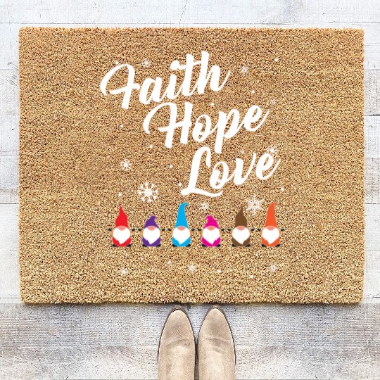 Religious Family Faith Hope Love Christmas Gnome Coir Doormats