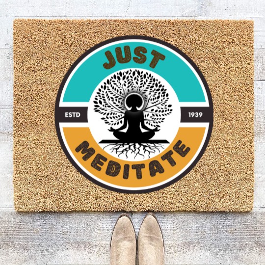 Sustainably Sourced Womens Teal Meditate Apparel Coir Doormats