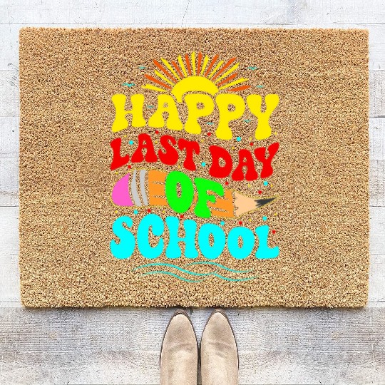 Happy Last Day Of School Teacher Students Groovy Coir Doormats