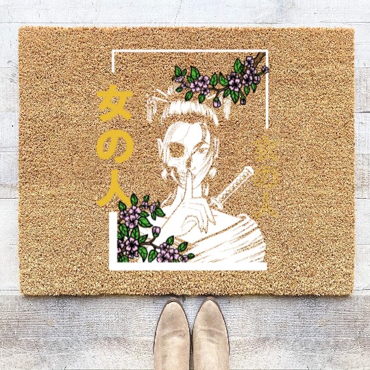 Japanese Samurai Floral Warrior Flower Woman Coir Doormats