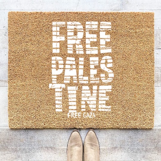 free palestine white Coir Doormats