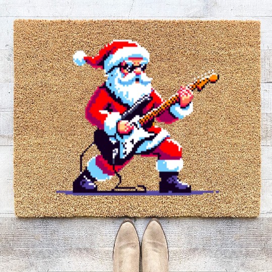 Rocking Santa 8-Bit Pixel Art Coir Doormats
