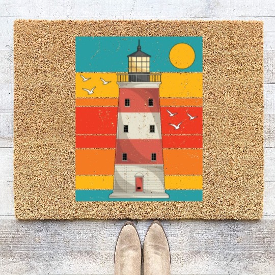Retro full moon sea gift lighthouse Coir Doormats