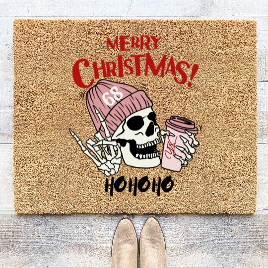 Funny Merry Christmas skull Coir Doormats