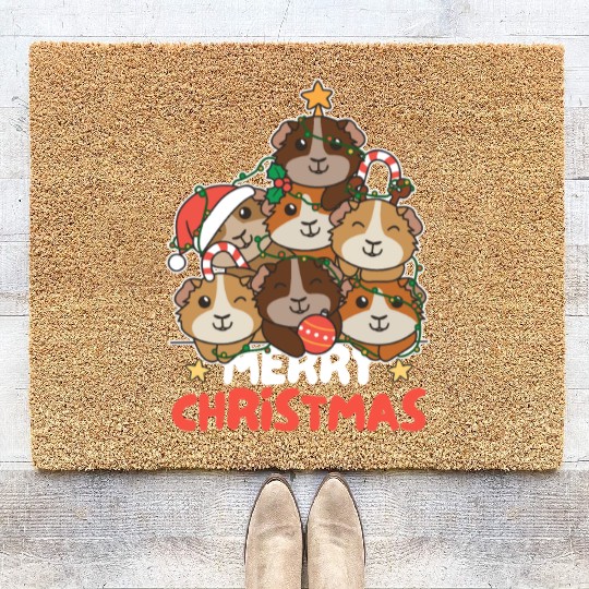 Guinea Pig Christmas Tree Merry Christmas Coir Doormats