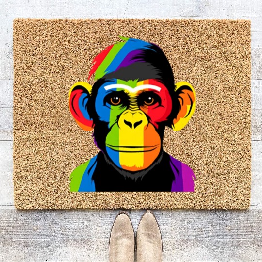Expressive Chimpanzee in Colorful Graphic Artwork Coir Doormats