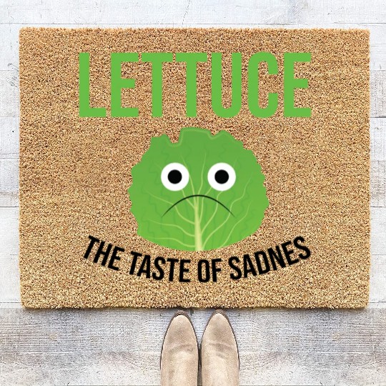 Lettuce The Taste of Sadness Funny Vegan Green FF Band Coir Doormats