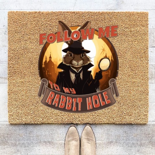 FOLLOW ME TO MY RABBIT HOLE, brown bunny lovers Coir Doormats