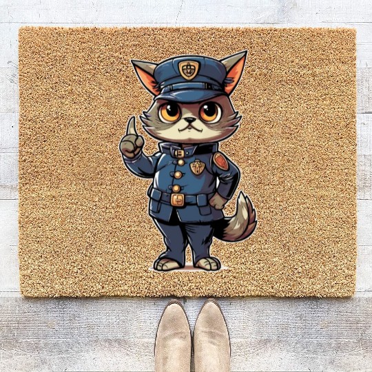 Cat Police Officer Sheriff Cop Enforcer Cat Coir Doormats