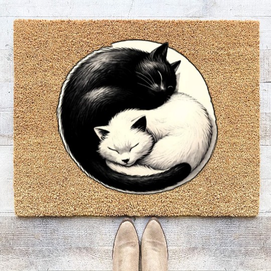 Yin and yang cats sleeping Coir Doormats