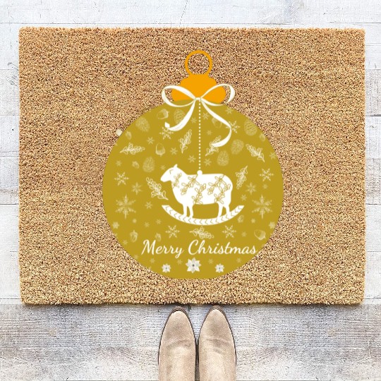 Golden Lamb Christmas Ornament Coir Doormats