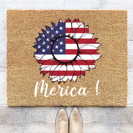 Merica Sunflower Usa Flag Coir Doormats