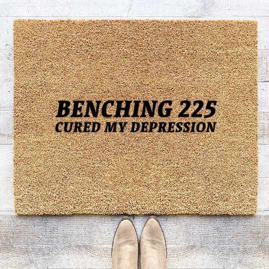 benching 225 cured my depression black on white Coir Doormats