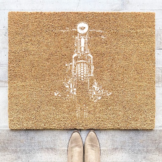 Retro Ride: Vintage Hand-Painted Motorcycle Design Coir Doormats