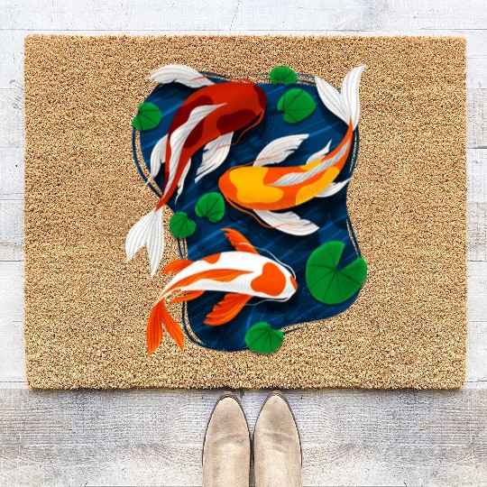 Koi Fish Lover Water Pond Animal Pet Asian Coir Doormats