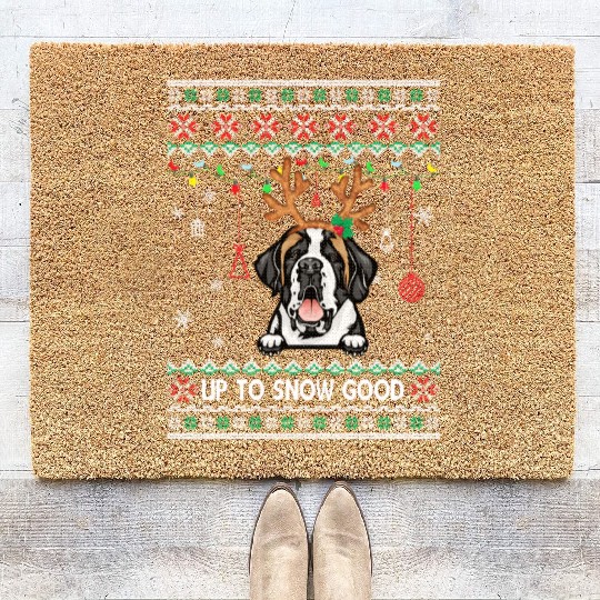 Saint Bernard Dog Reindeer Ugly Christmas Xmas Coir Doormats