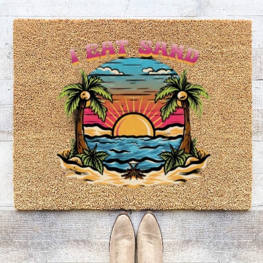 60s Groovy I Eat Sand and Romantic Beach Coir Doormats