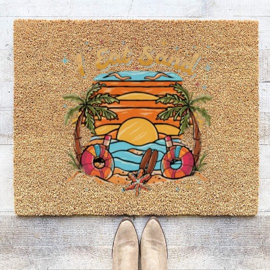 60s Psychedelic I Eat Sand and Sunrise Beach Coir Doormats