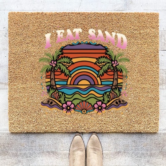 60s Groovy Psychedelic Eat Sand and Beach Coir Doormats