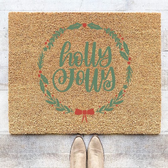 Holly Jolly Sage Green Christmas Wreath Fun Coir Doormats