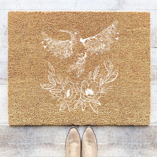 Hummingbird Flowers Tree Nature White Bird Flies Coir Doormats