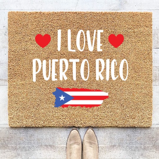 I Love Puerto Rico pride heart Coir Doormats