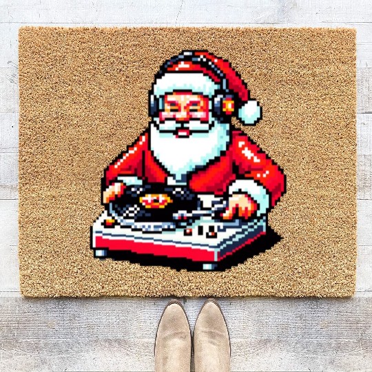 Retro 8-Bit DJ Santa: A Festive Musical Spin Coir Doormats
