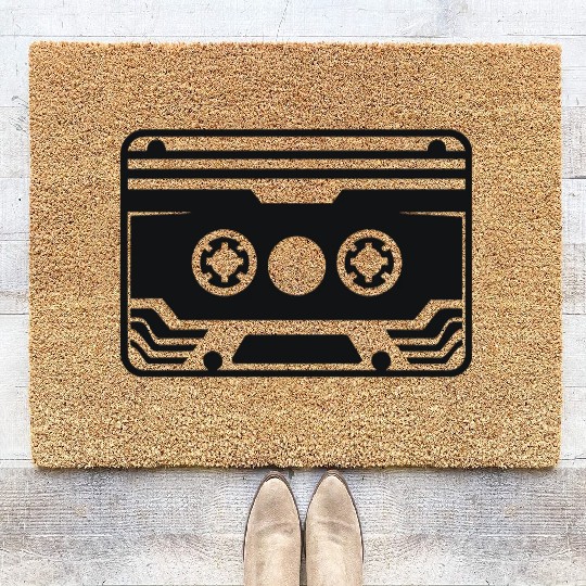 A vintage-inspired illustration of cassette tape Coir Doormats