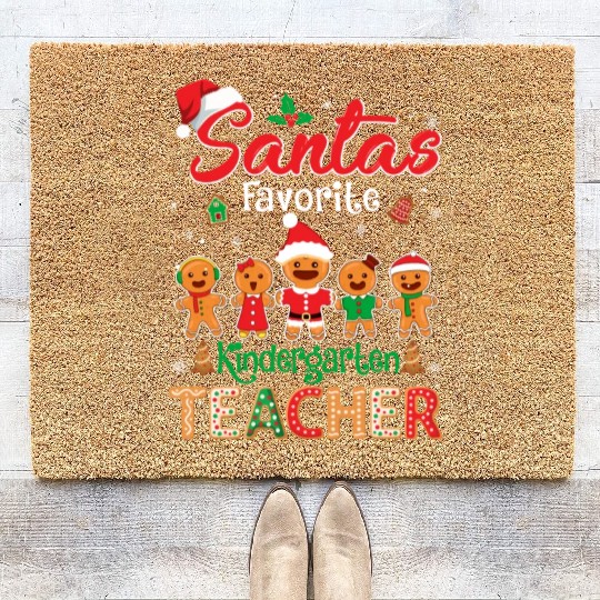 Santa s Favorite Kindergarten Teacher Cookie Hat Coir Doormats