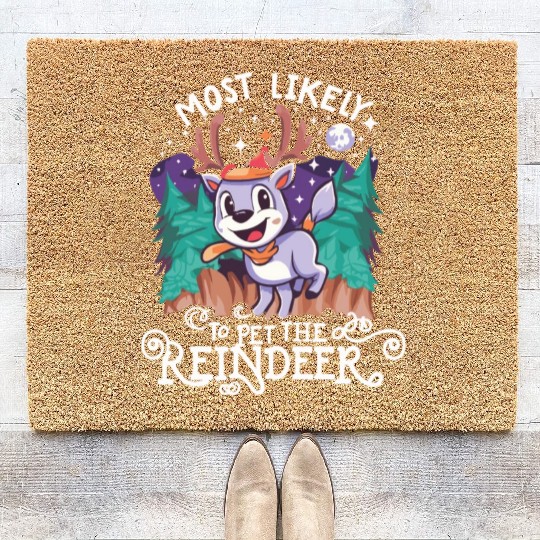 Christmas Most Likely To Pet The Reindeer Santa Coir Doormats