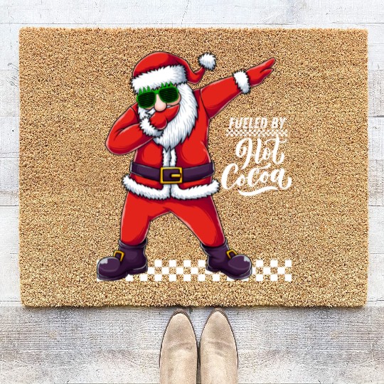 Fueled by Hot Cocoa, dabbing Santa Coir Doormats