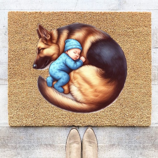 Sleeping Baby and German Shepherd Design Coir Doormats