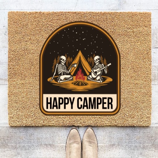 Happy Camper Skeleton Campfire Tent Coir Doormats