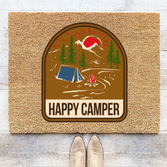Happy Camper Camping Campfire Tent Coir Doormats