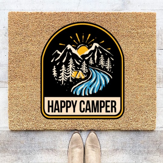 Happy Camper Camping Campfire Tent Coir Doormats