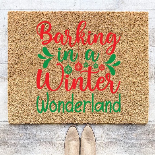 Barking in a winter wonderland, Christmas Gifts Coir Doormats
