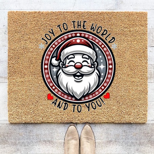 Joy To The World And To You - Joyful Santa Cheer Coir Doormats