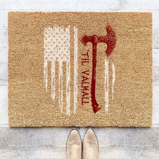 Vikings Axe Valhalla US Flag Coir Doormats Viking