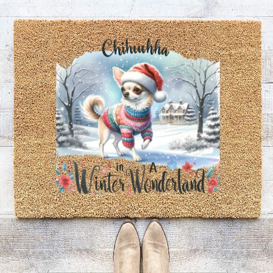 Chihuahua In a Winter Wonderland Coir Doormats