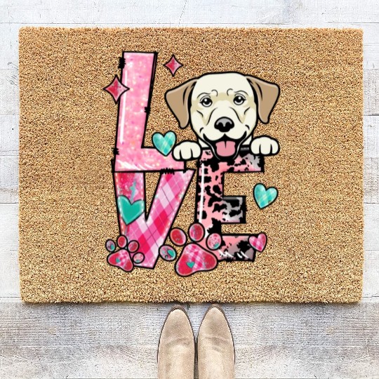 Labrador Dog I Love My Dog Fur Baby Valentines Da Coir Doormats