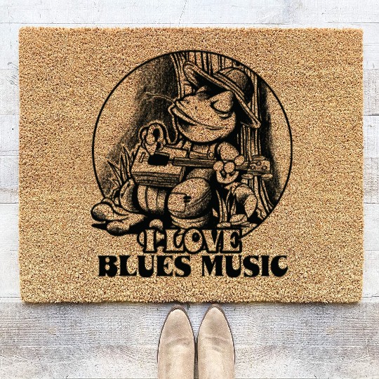 Delta Blues Frog With Guitar I Love Blues Music Coir Doormats