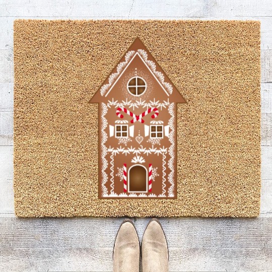 beautifully decorated gingerbread house for XMAS Coir Doormats