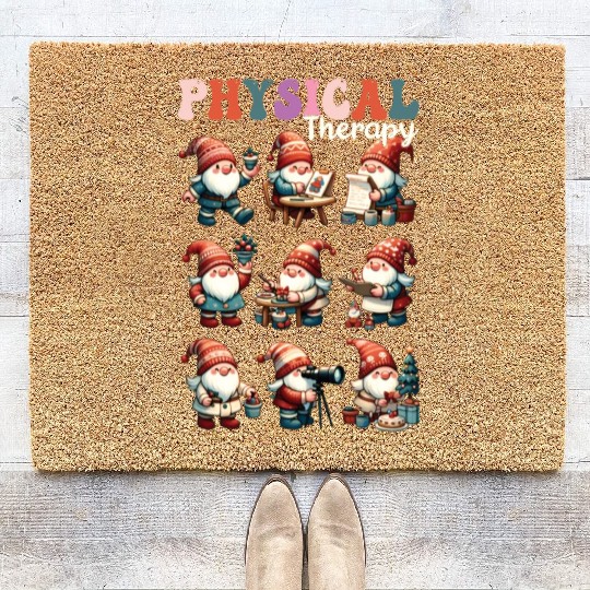 Christmas Gnome Santa Physical Therapy Xmas Coir Doormats