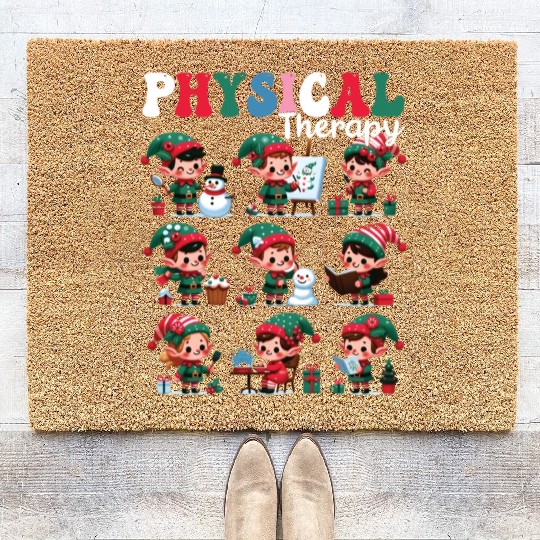 Christmas Gnome Santa Physical Therapy Xmas Coir Doormats